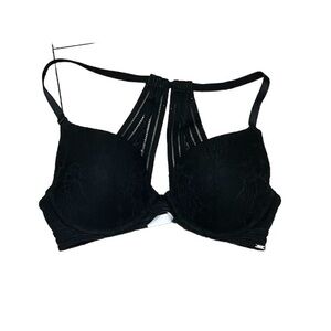 Victoria Secret Bra Black Lace Straps Wired 34D Womens Goth Beach